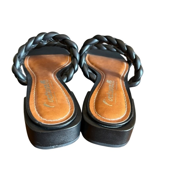 L’Intervalle Braided Leather Slide Sandal Black US 8 Double Strap Low Block Heel - Picture 9 of 14